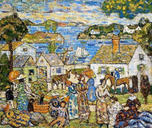 New England Harbor Oil Painting by Maurice Brazil Prendergast