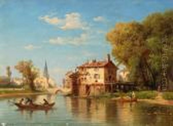 Stadt Am Fluss Oil Painting by Charles Euphrasie Kuwasseg