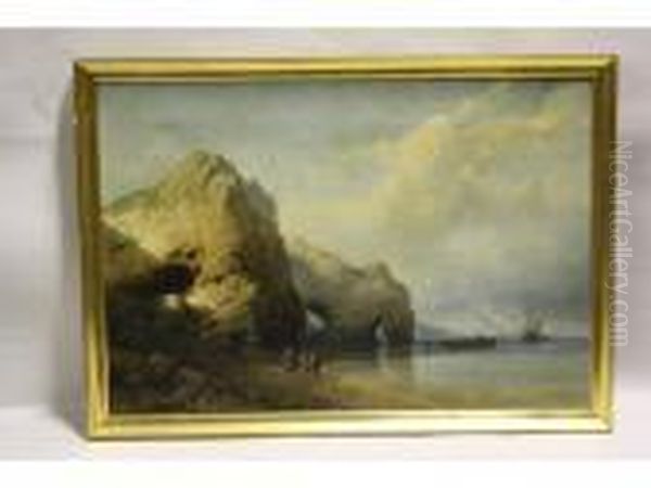 Pecheurs Et Falaises Oil Painting by Charles Euphrasie Kuwasseg