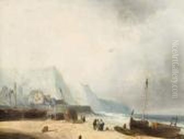 Plage Animee Oil Painting by Charles Euphrasie Kuwasseg