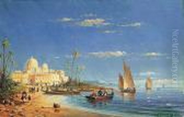 Palais Orientale Pres Du Rivage Oil Painting by Charles Euphrasie Kuwasseg