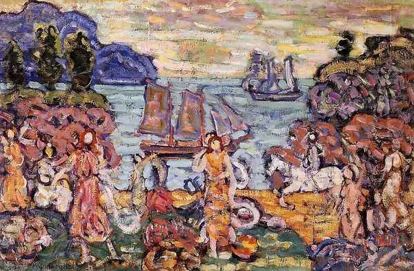 On The Shore Oil Painting by Maurice Brazil Prendergast