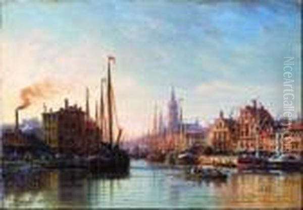 Ciudad Portuaria Oil Painting by Charles Euphrasie Kuwasseg