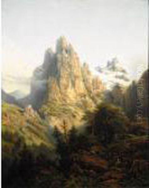 Paysage De Montagne Oil Painting by Charles Euphrasie Kuwasseg