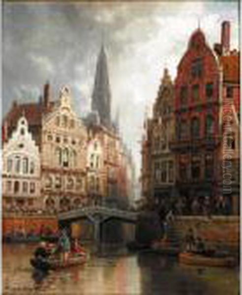 A View Of Strasbourg Oil Painting by Charles Euphrasie Kuwasseg