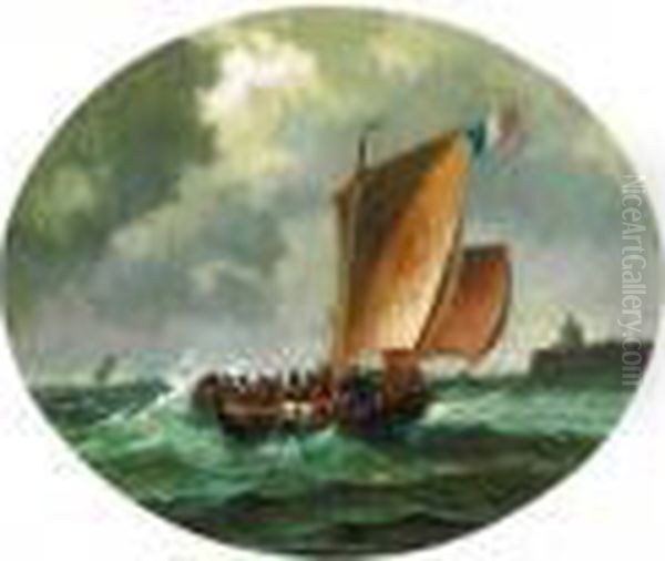 Approaching Land In Stormy Seas Oil Painting by Charles Euphrasie Kuwasseg