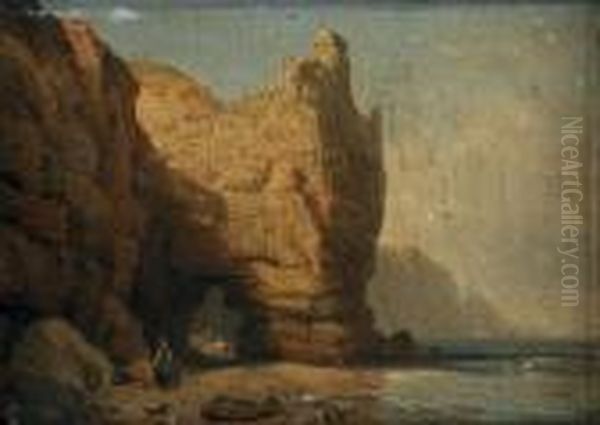  Passants Sous La Falaise, 1880  Oil Painting by Charles Euphrasie Kuwasseg