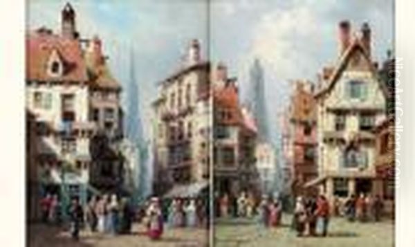 Vues D'anvers Et De Gand Oil Painting by Charles Euphrasie Kuwasseg