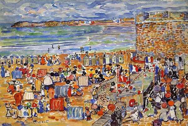 On The Beach St Malo Oil Painting by Maurice Brazil Prendergast