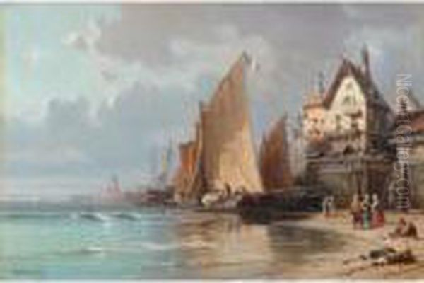 Voiliers Au Port Oil Painting by Charles Euphrasie Kuwasseg