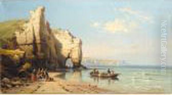 Pecheurs Sur La Cote Normande Oil Painting by Charles Euphrasie Kuwasseg