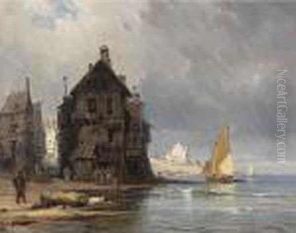 A Coastal Scene In Normandy Oil Painting by Charles Euphrasie Kuwasseg