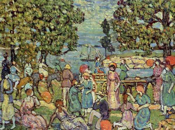 On The Beach No 3 Oil Painting by Maurice Brazil Prendergast