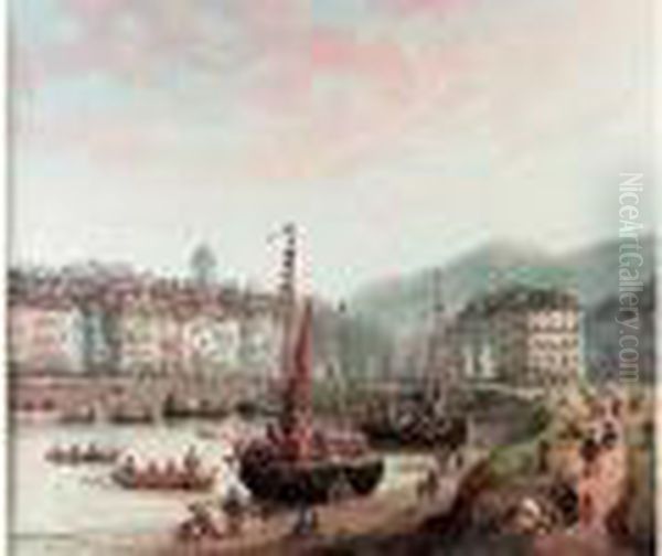 Le Port Oil Painting by Charles Euphrasie Kuwasseg