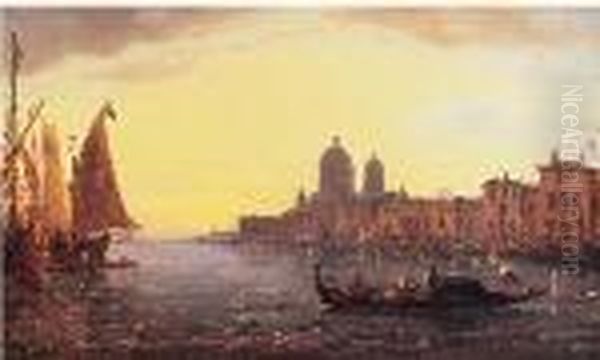 Soleil Couchant, Venise Oil Painting by Charles Euphrasie Kuwasseg