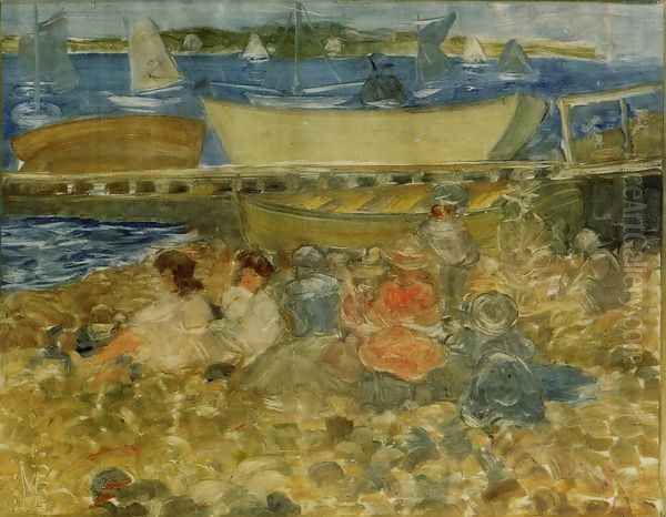 Shipyard Children Playing Oil Painting by Maurice Brazil Prendergast