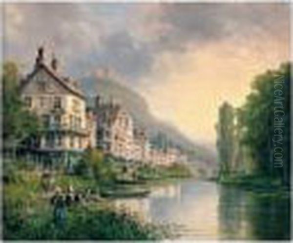 Au Bord De La Riviere Oil Painting by Charles Euphrasie Kuwasseg