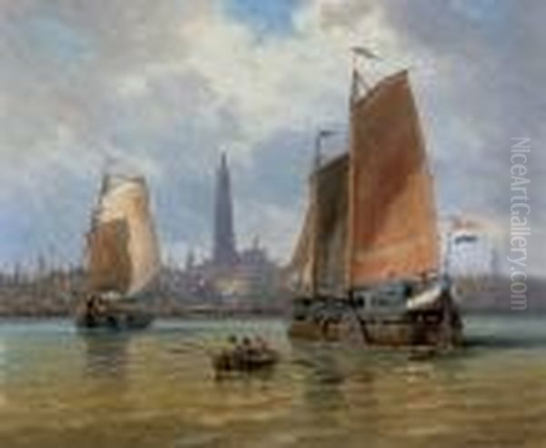 Towards Port Oil Painting by Charles Euphrasie Kuwasseg