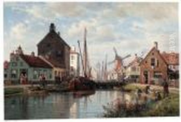 A View Of A Harbour, Northern France Oil Painting by Charles Euphrasie Kuwasseg