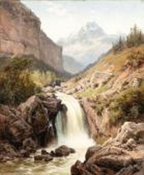 A Mountainous Ravine Oil Painting by Charles Euphrasie Kuwasseg