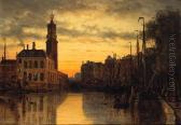 The Munt Tower And Singerl Canal Oil Painting by Charles Euphrasie Kuwasseg