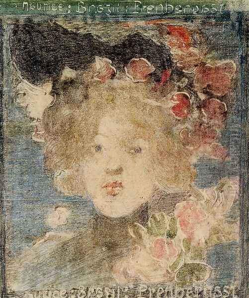 Head Of A Girl (with Roses) Oil Painting by Maurice Brazil Prendergast