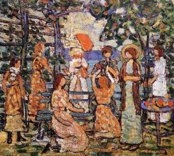 Ladies In A Seaside Arbor Oil Painting by Maurice Brazil Prendergast