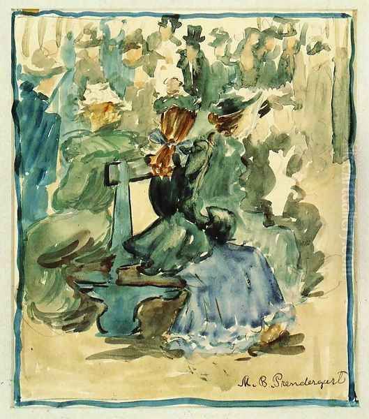 Ladies Seated On A Bench Aka Ladies In The Park Oil Painting by Maurice Brazil Prendergast