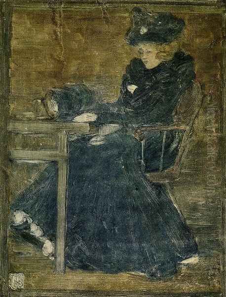 Seated Woman In Blue Aka At The Cafe Oil Painting by Maurice Brazil Prendergast