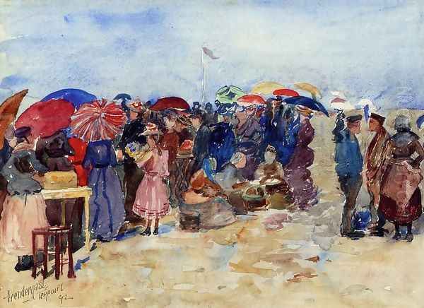 Treport Beach Aka A Very Sunny Day Treport Oil Painting by Maurice Brazil Prendergast