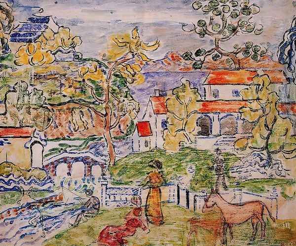 Figures And Donkeys Aka Fantasy With Horse Oil Painting by Maurice Brazil Prendergast