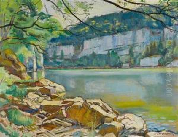 View On The Doubs Valley Oil Painting by Charles L'Eplattenier