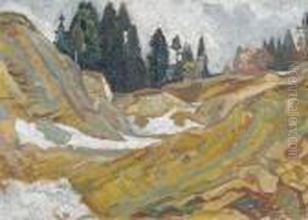 Landschaftspartie Im Vorfruhling Mit Tannen. Oil Painting by Charles L'Eplattenier