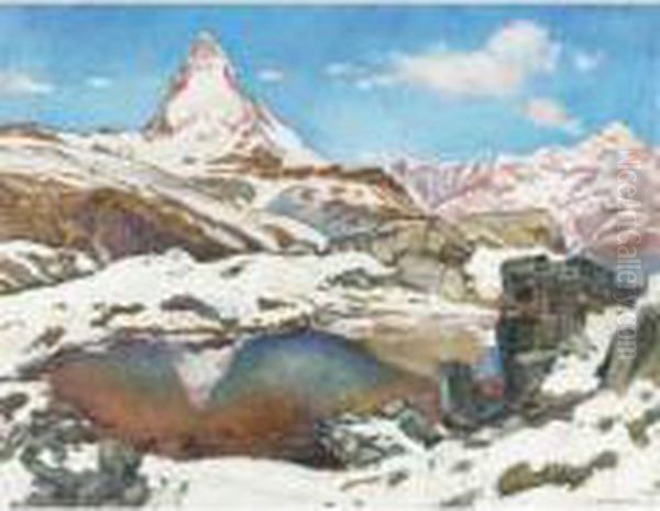 The Matterhorn At A Little Lake Oil Painting by Charles L'Eplattenier