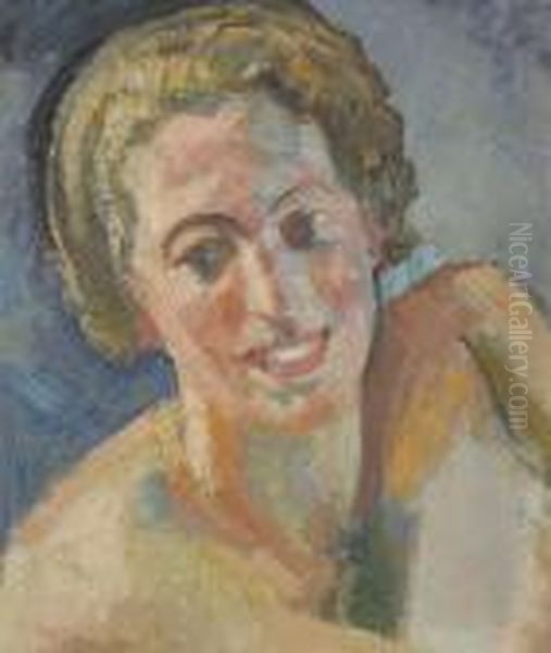 Head Of Woman (recto) And Village (verso). Oil Painting by Charles L'Eplattenier