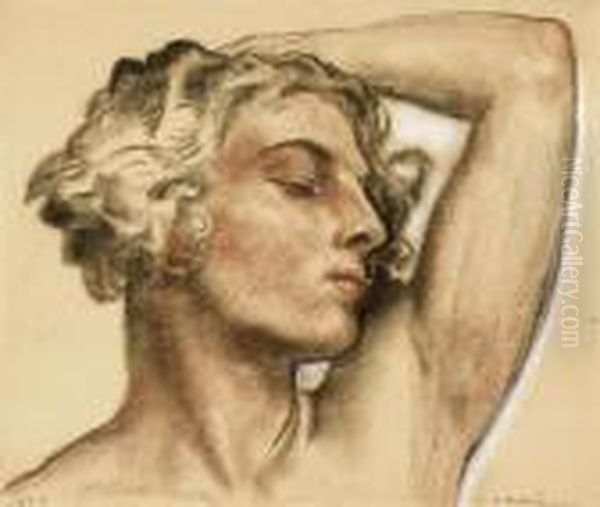 Head Of Woman With Raised Arm. 1933. Oil Painting by Charles L'Eplattenier