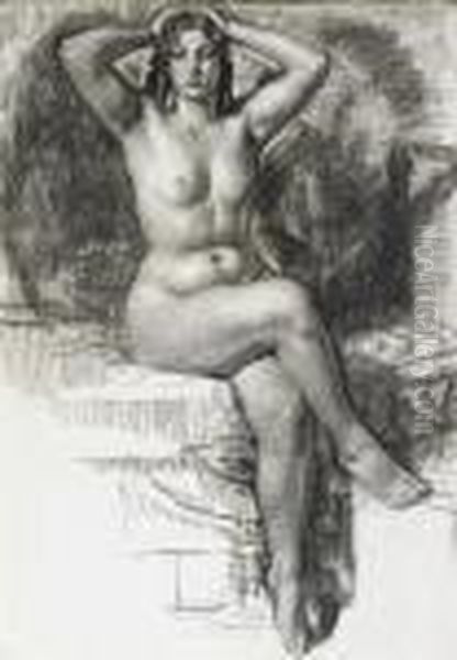 Seated Female Nude. Oil Painting by Charles L'Eplattenier