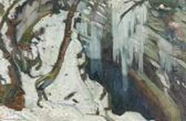 Vereiste Schlucht In Den Bergen. Oil Painting by Charles L'Eplattenier