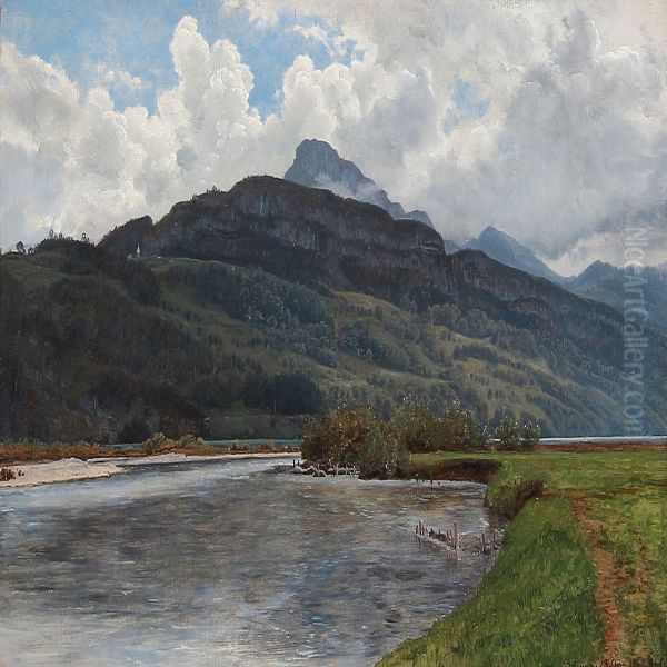 A Storm Coming Up At Brunnen Oil Painting by Janus Andreas La Cour