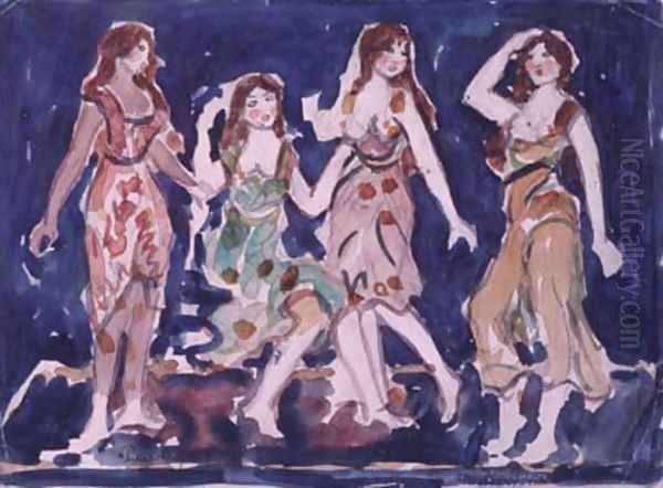 Four Dancers Oil Painting by Maurice Brazil Prendergast