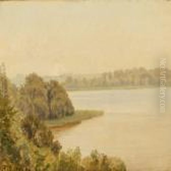 Danish Summer's Day At A Lake Oil Painting by Janus Andreas La Cour