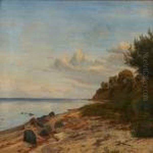 At Aarhus Bay, Denmark Oil Painting by Janus Andreas La Cour