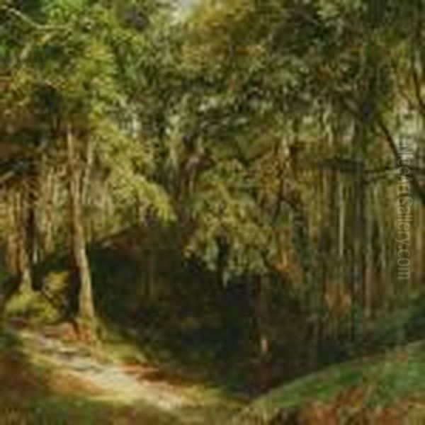 Sunny Forest Scenery Oil Painting by Janus Andreas La Cour