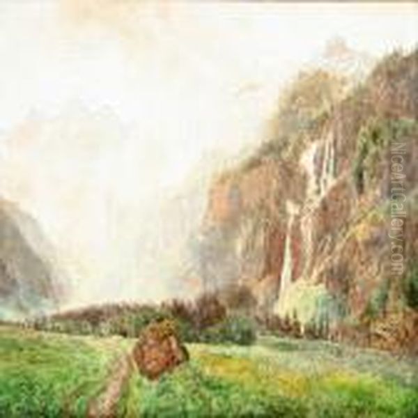 From Kandersteg Inswitzerland Oil Painting by Janus Andreas La Cour