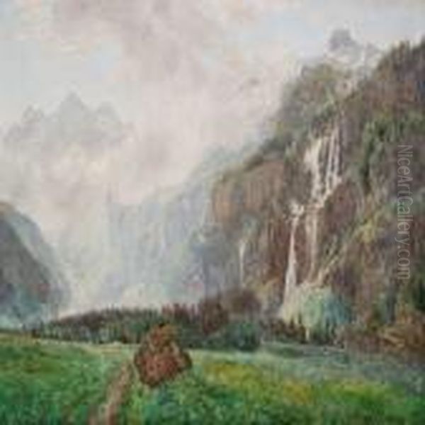 From Kandersteg In Switzerland Oil Painting by Janus Andreas La Cour