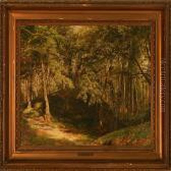 Sunny Forest Scene Oil Painting by Janus Andreas La Cour