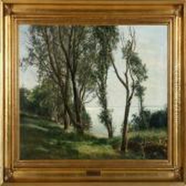 View Of The Sea Through Trees Oil Painting by Janus Andreas La Cour