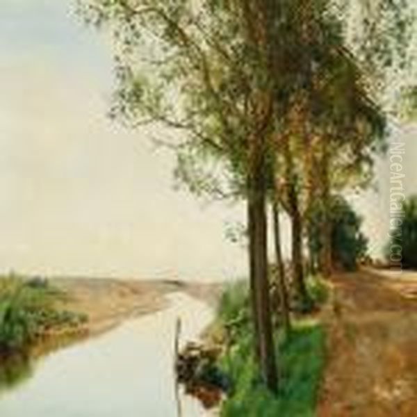 The Creek In Moesgaard Forest Oil Painting by Janus Andreas La Cour