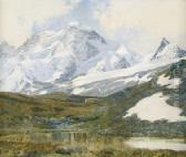 Schwarzsee Mit Kapelle Und Breithorn Oberhalb Von Zermatt. Oil Painting by Janus Andreas La Cour