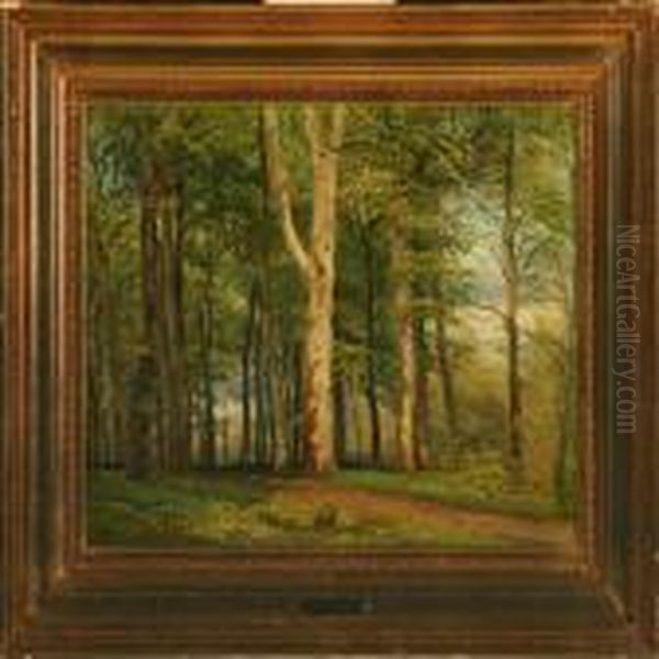 Foraarsdag I Marselisborg Skov Oil Painting by Janus Andreas La Cour